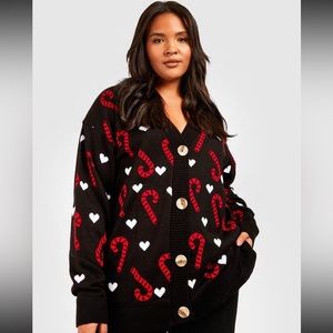 Boohoo Plus Size Candy Cane Cardigan